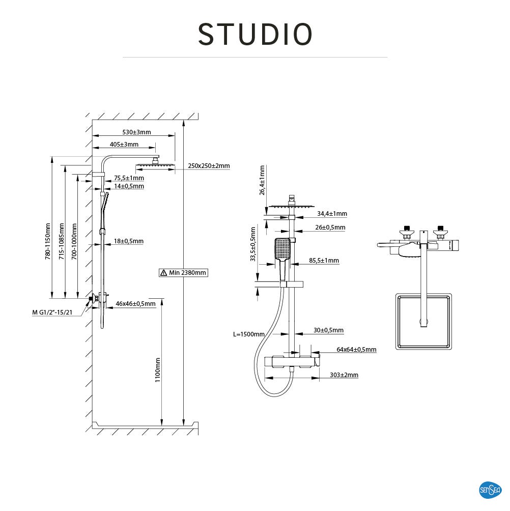 Set de douche SENSEA - Colonne de douche avec robinet mécanique et étagère de douche suspendue - Noir - Studio / Neo - 4