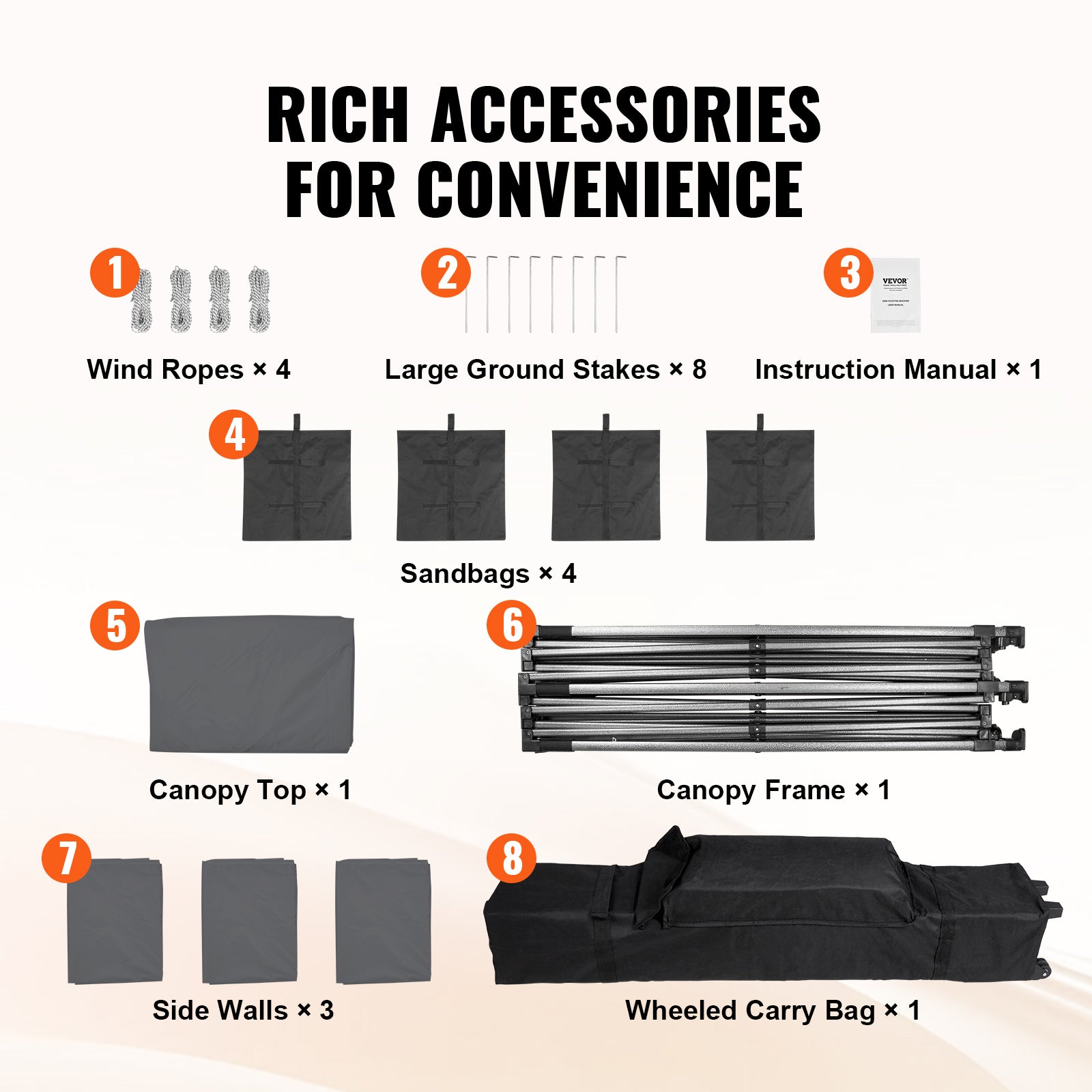 Tonnelle Pop-up 304,8x304,8cm VEVOR, Parois Latérales Amovibles, Sac à Roulettes, UV/Résistant, Imperméable pour Jardin, Terrasse, Camping, Gris Foncé - 6