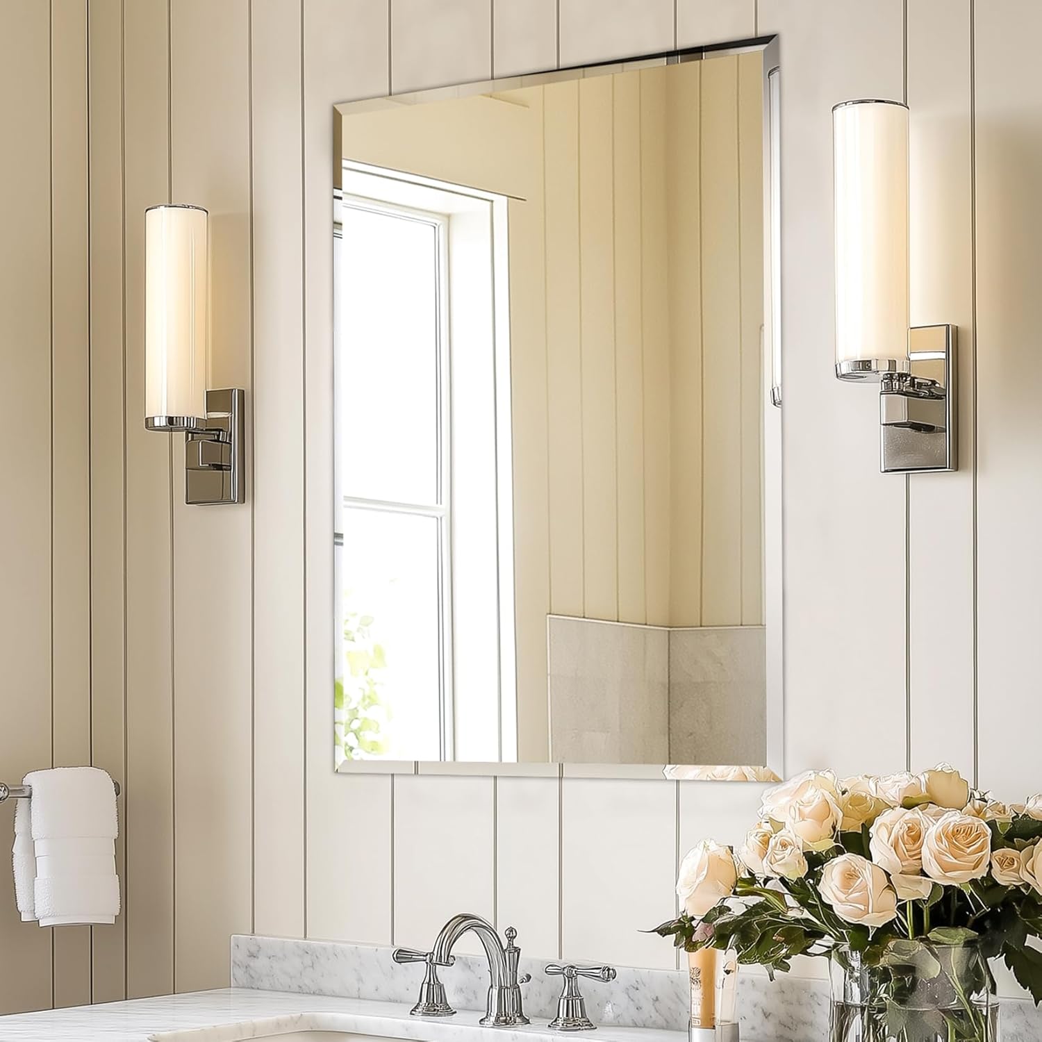 Miroir Mural Hexagonal Sans Cadre – Bord Biseauté Argenté – 17x23.6 Pouces