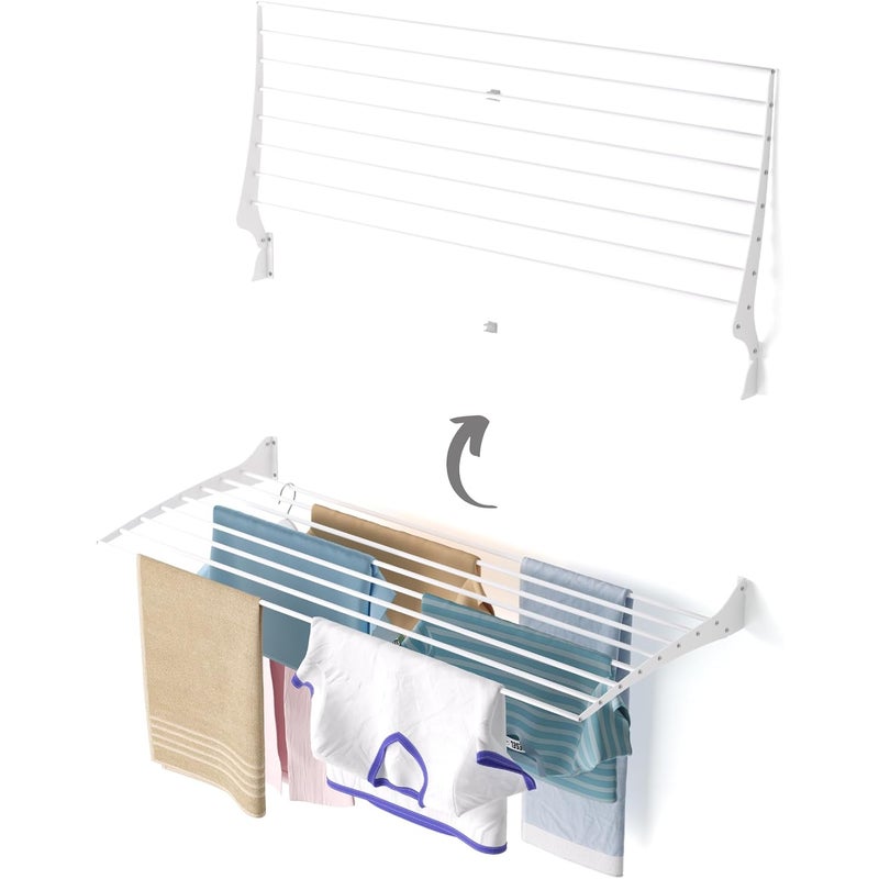 Składana suszarka ścienna do ubrań na balkon, do użytku wewnątrz i na zewnątrz, z aluminium i stali (116 cm)
