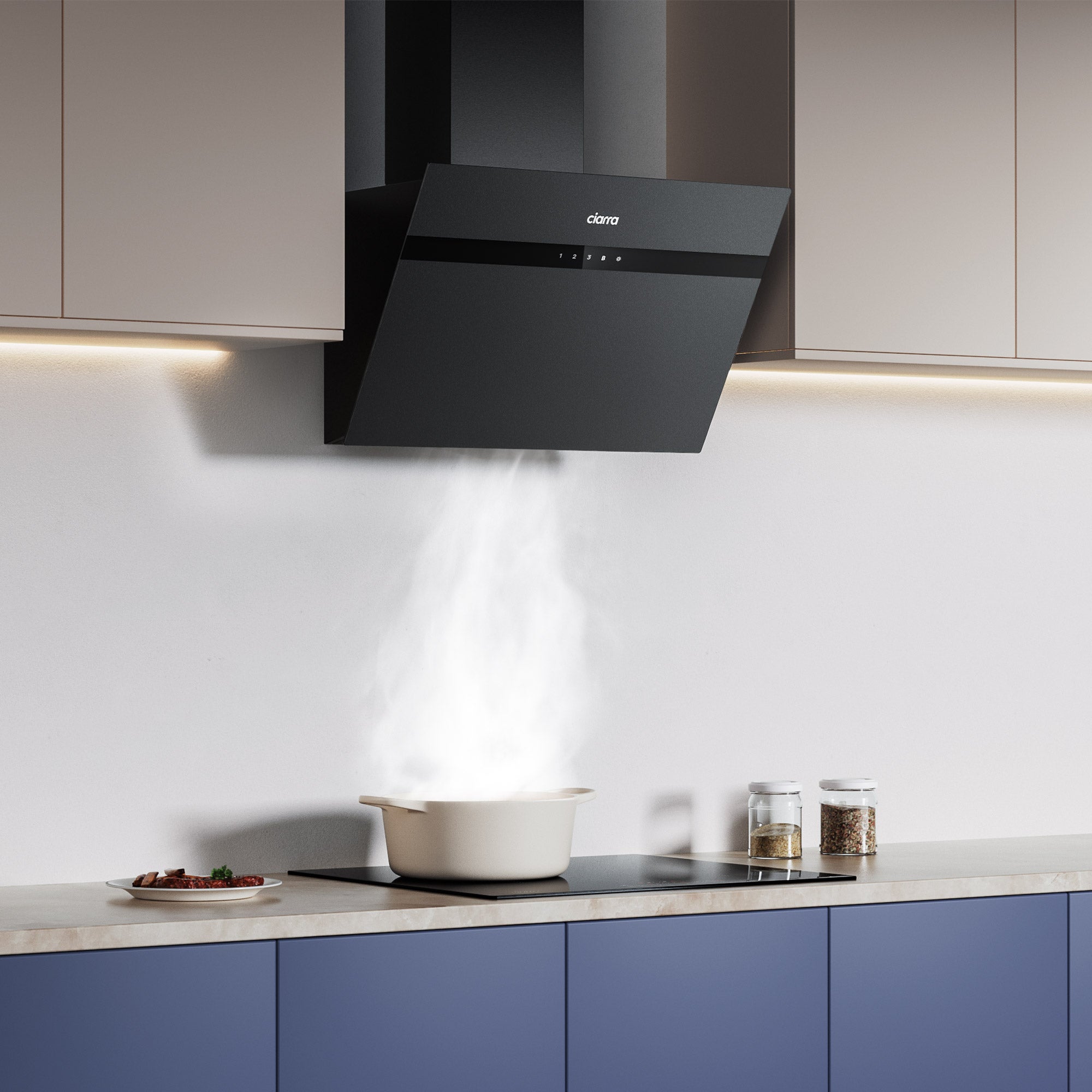 CIARRA Hotte Tactile 60cm APP Contrôle 650 m3/h 4 Classé A+++ Booster Fonction Verre Noir CD6736HG - 3