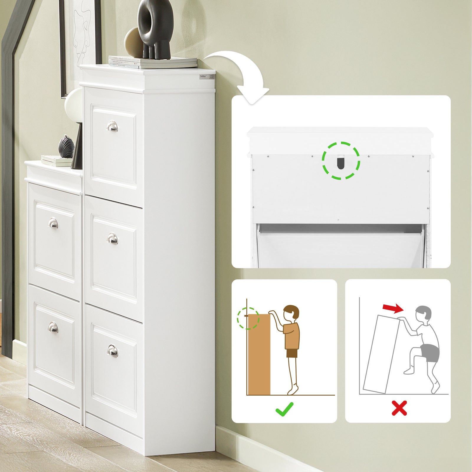 SoBuy Meuble à Chaussures Armoire à Chaussures avec 3 abattants, 12 Paires, Blanc, FSR94-W - 8