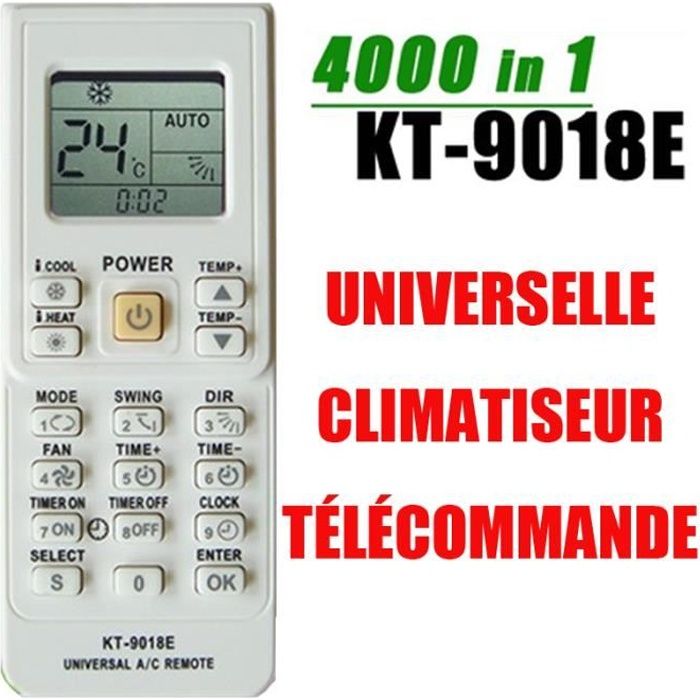 4000 CODE IN 1 UNIVERSELLE CLIMATISEUR TÉLÉCOMMANDE KT-9018E | Leroy Merlin