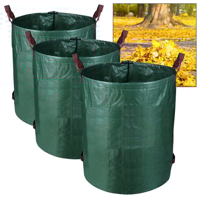 3X Sac à feuilles de jardin Sac à déchets de jardin XXL Sac à gazon avec poignées 272L