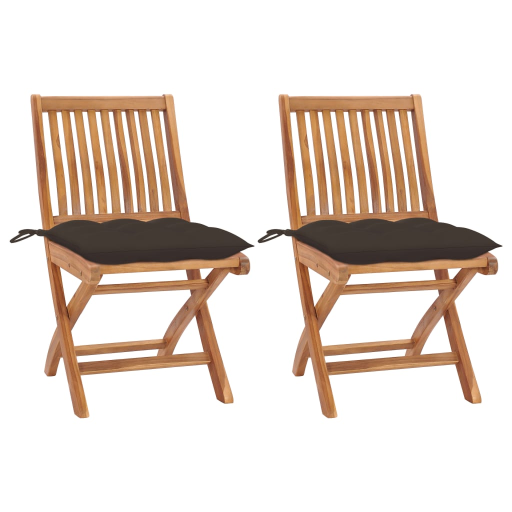 Chaises de lot de 2 et coussins taupe Bois teck massif | Leroy Merlin