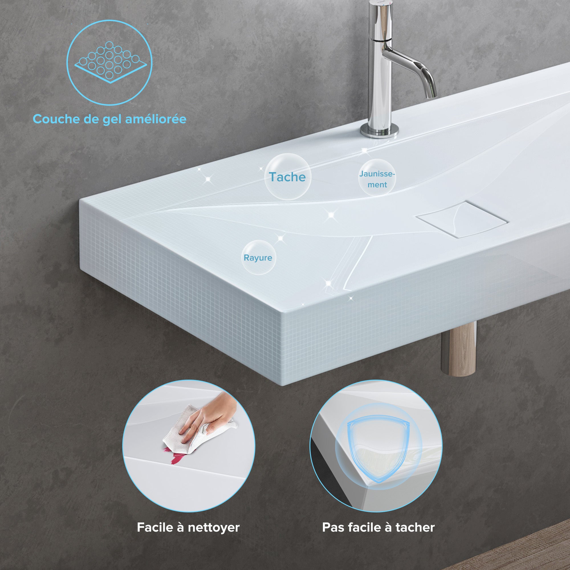 doporro Vasque à Poser 120cm Lavabo Suspendu Blanc Colossum810 Fonte Minérale Solid Surface 120x48x12cm - 5