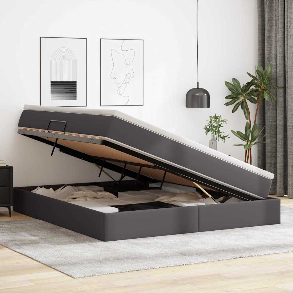 Lit avec rangement et matelas, en similicuir gris, pour la chambre, 180 × 200 cm - 4