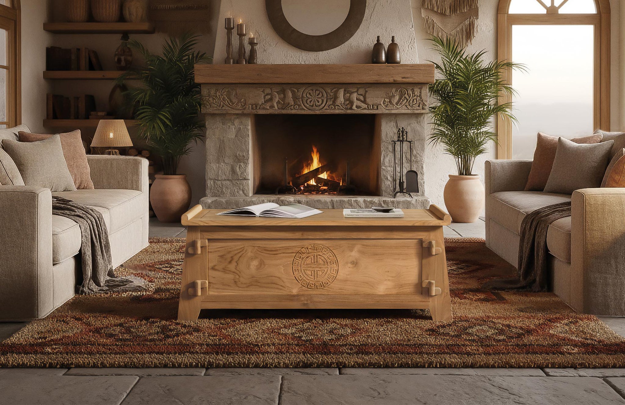 Kufer z drewna tekowego 114 cm w stylu kolonialnym orientalnym - 42x114x40 GYC - 6