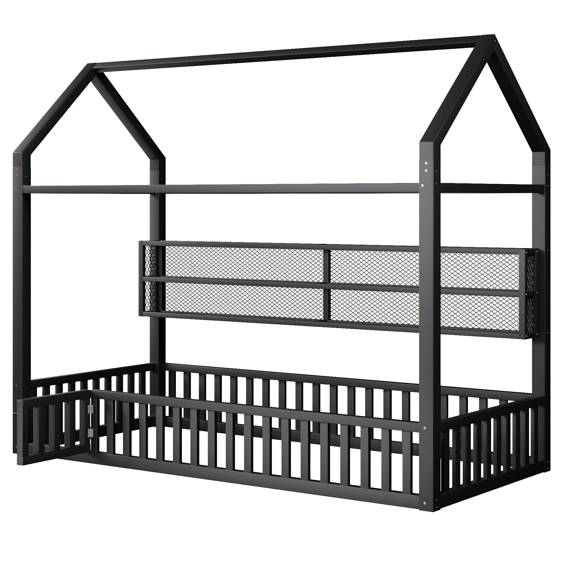 Łóżko metalowe 90 x 200 cm z barierką i diodami LED - Bez stelaża - Czarne (Materac nie jest wliczony w cenę) - 7
