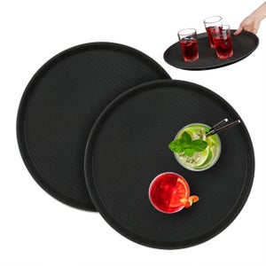 Vassoi Antiscivolo Per Bar - Set Da 2 Rotondi &Oslash; 45 Cm, Nero, Per Servire Bevande