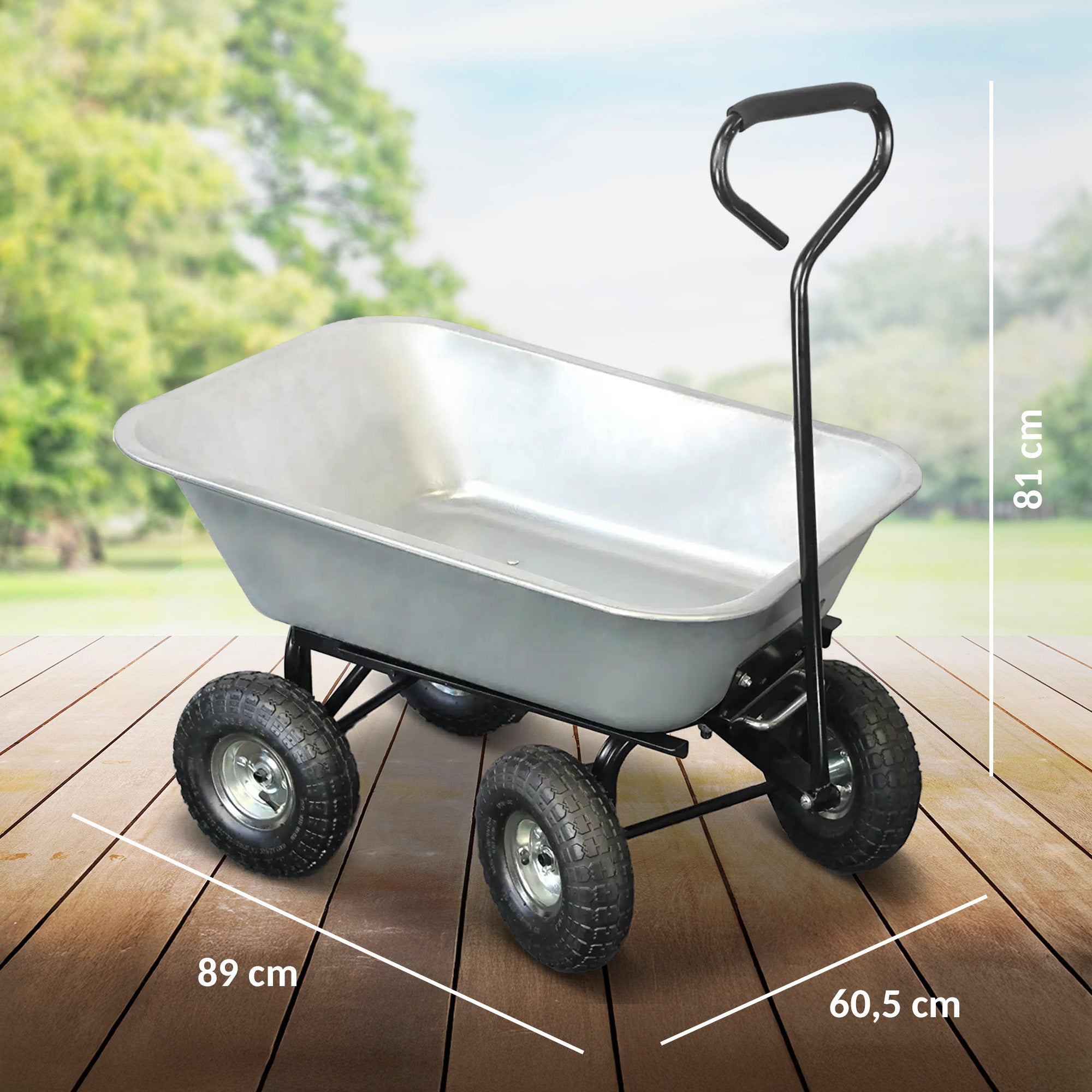 Brouette De Jardin 4 Roues 75 L FISHTEC Benne Basculante Métal Galvanisé Roues Gonflables Manche Ergonomique Charge 250 kg Jardinage - 2