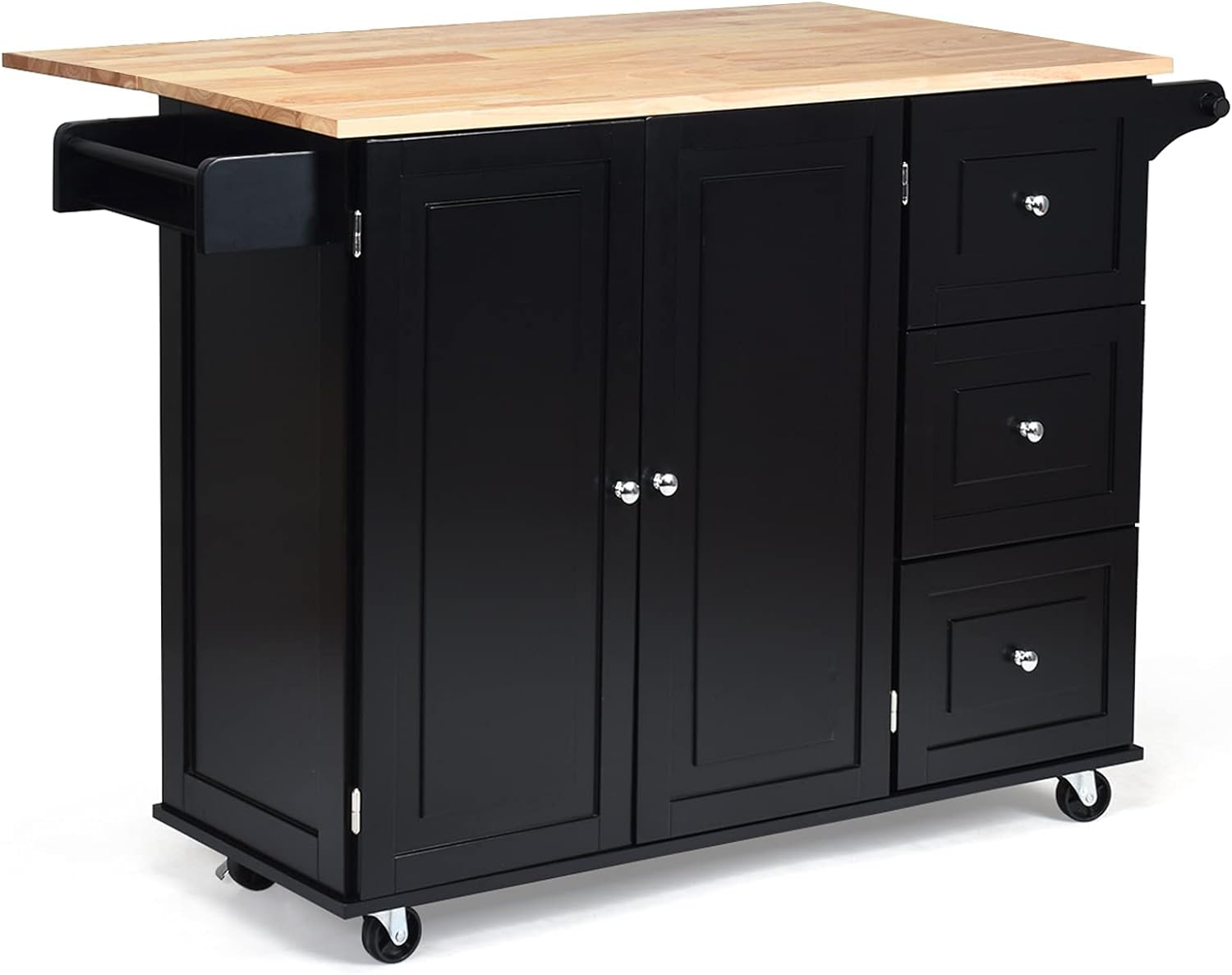 Wózek Kuchenny na Kółkach z 1 Szafką z 3 Poziomami i 3 Szufladami, z 2 Regulowanymi Półkami i Składanymi Regałami