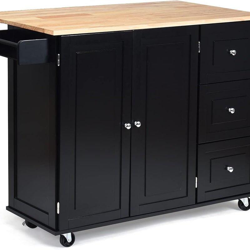 Wózek Kuchenny na Kółkach z 1 Szafką z 3 Poziomami i 3 Szufladami, z 2 Regulowanymi Półkami i Składanymi Regałami