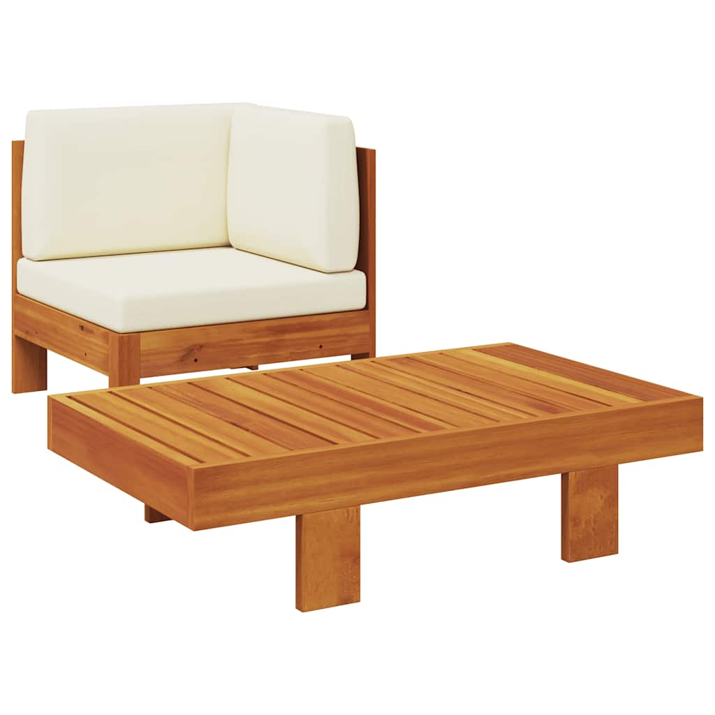 Maison Exclusive - Salon de jardin 2 pcs avec coussins blanc crème Bois d'acacia - 2