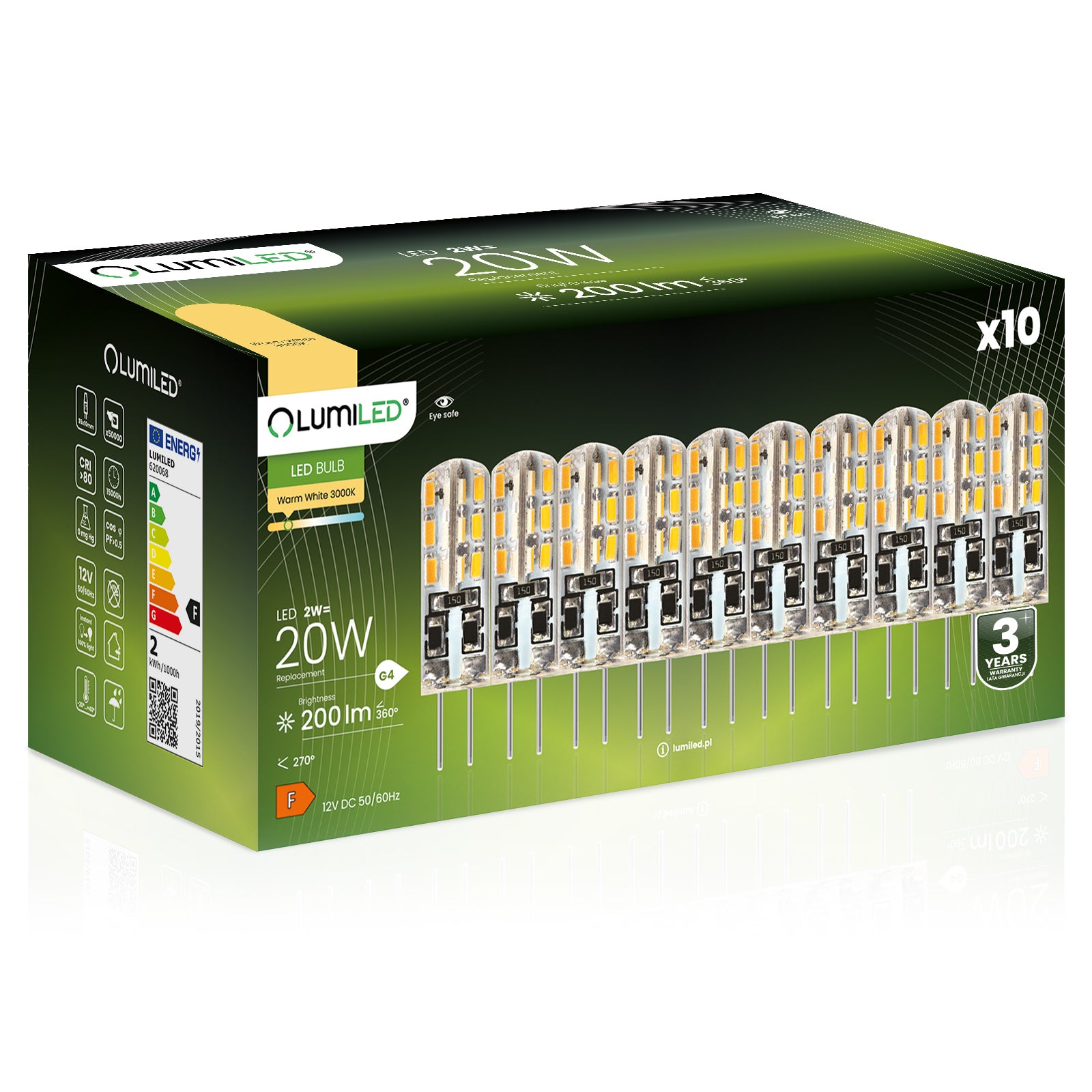 10x Żarówka Lumiled LED G4 Kapsułka 2W = 20W 200lm 3000K Ciepła 360st ...