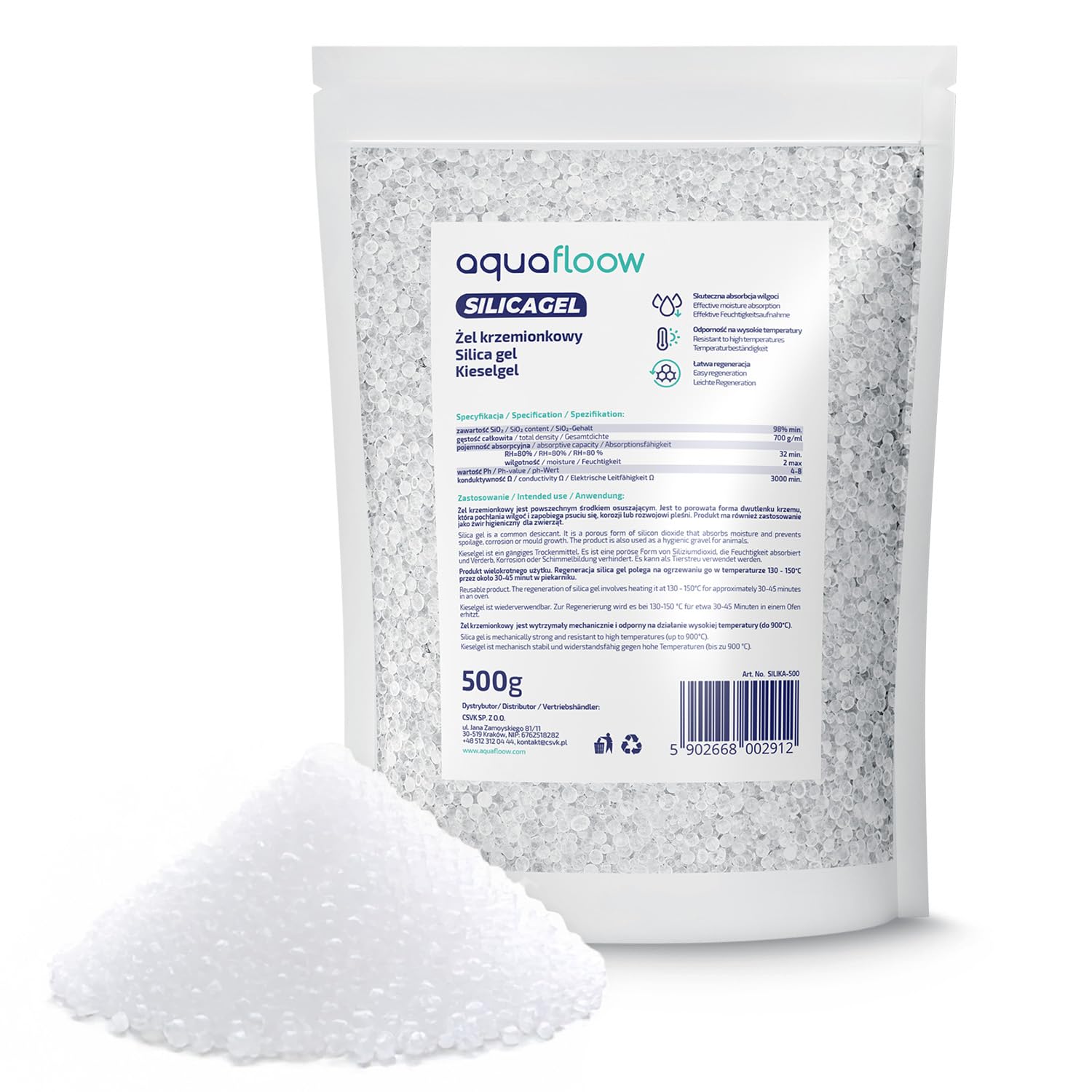 AquaFloow Gel Di Silice 1000g – Deumidificatore Essiccante Riutilizzabile – Contro Muffa E Corrosione Per Auto, Casa, Ufficio, Collezioni - 4