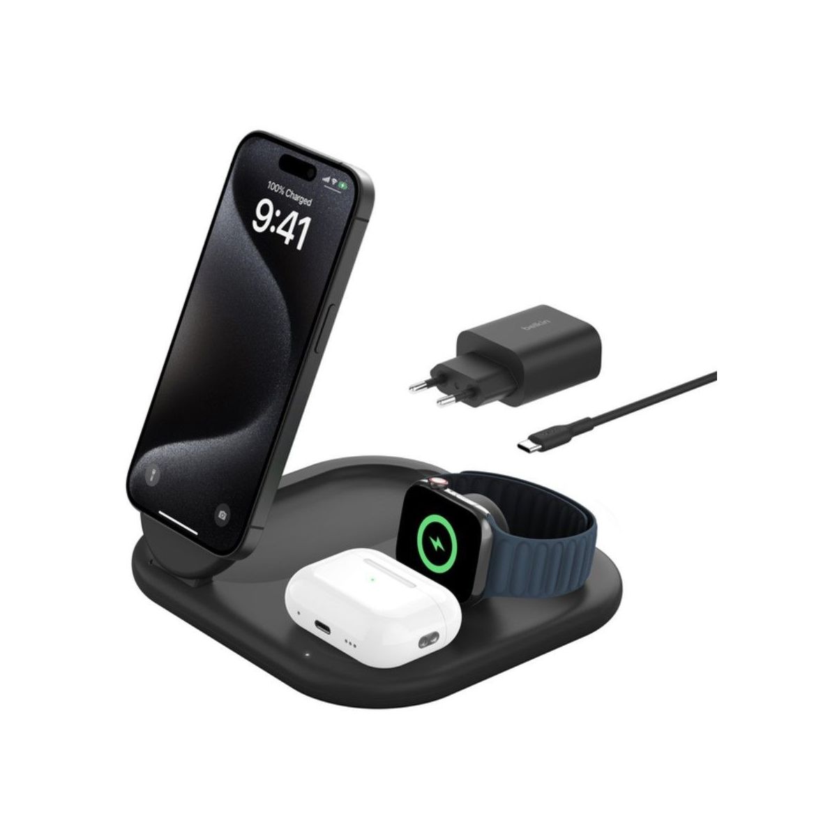 Bezprzewodowa ładowarka Belkin BoostCharge 3-w-1 Indukcja 15W Czarny