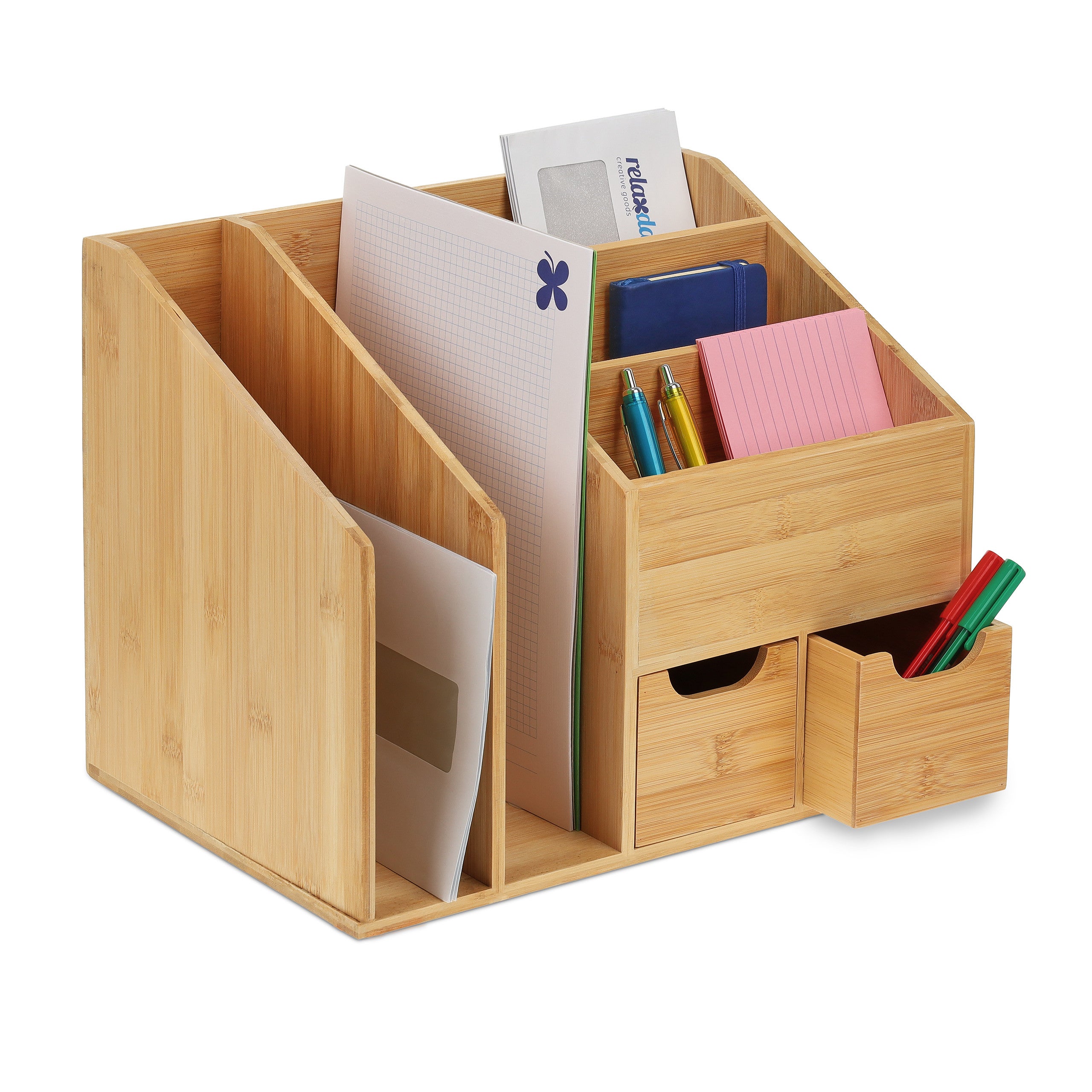 Relaxdays Desk Organizer Bambù 7 Vani | Ottimizza il tuo Home Office