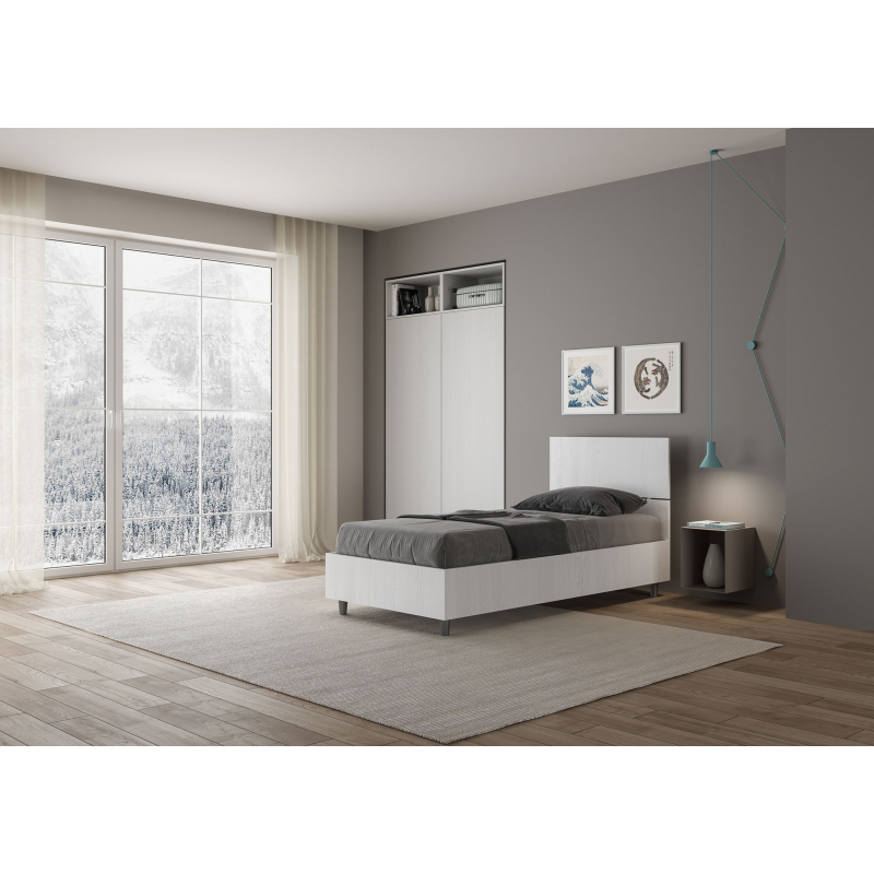Lit en bois avec tête de lit inclinée Renoma-Couleur Blanc-80x200 - 2