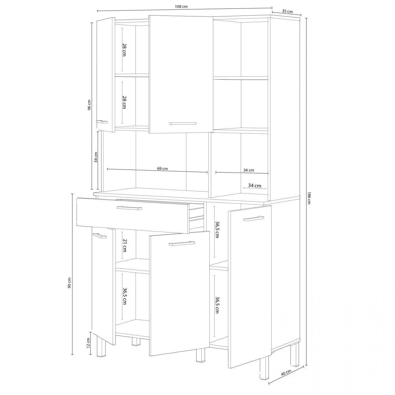 Alacena cocina Colin 5 Puertas Blanco Artik (Blanco Mate) - Roble Canadian 108 x 186 x 40 cm - 5