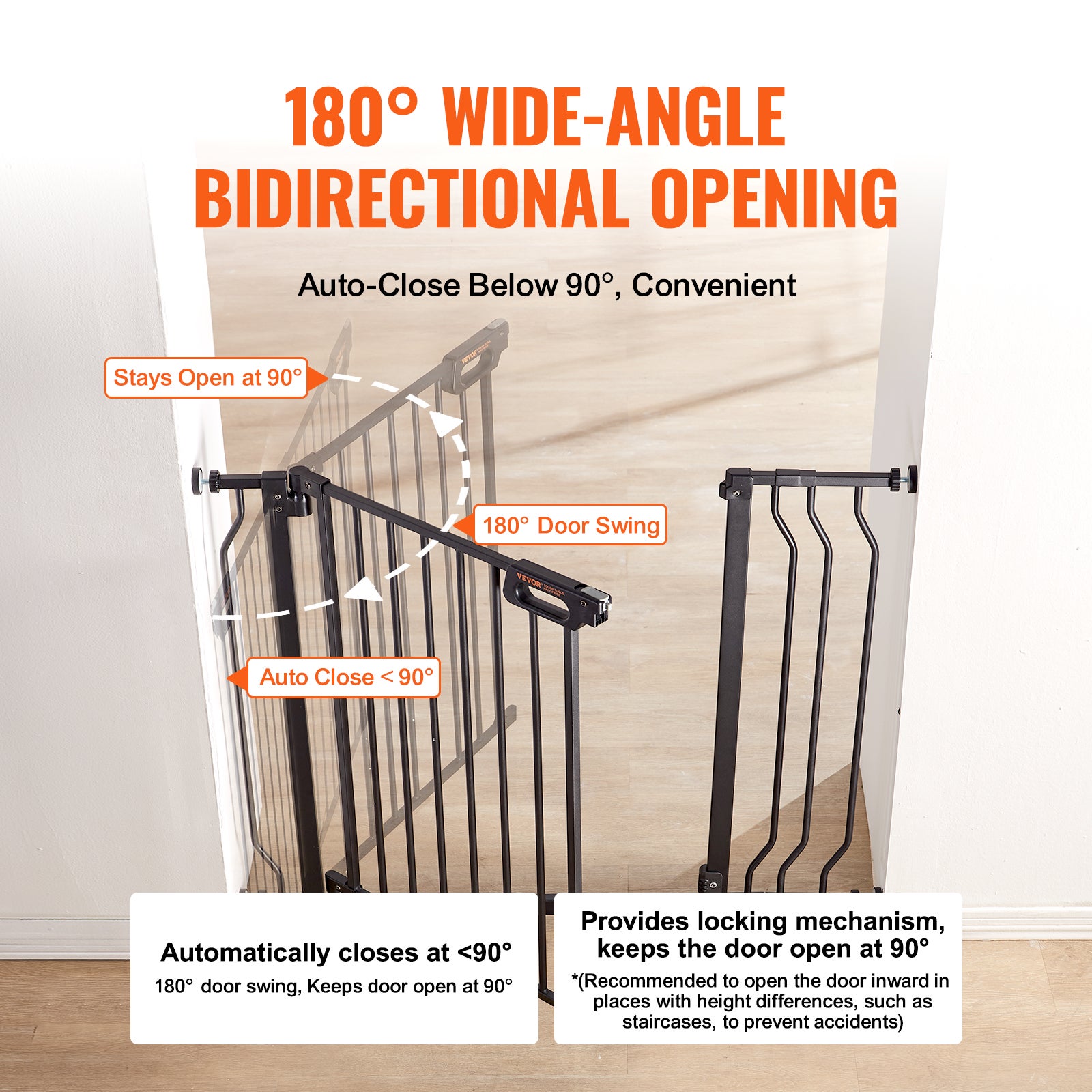 Barriere de Securite Extensible VEVOR 75-99 cm Hauteur de 76 cm Barriere deEscalier a Fermeture Automatique sans Percage Grande Ouverture 533 mm a 180 - 4