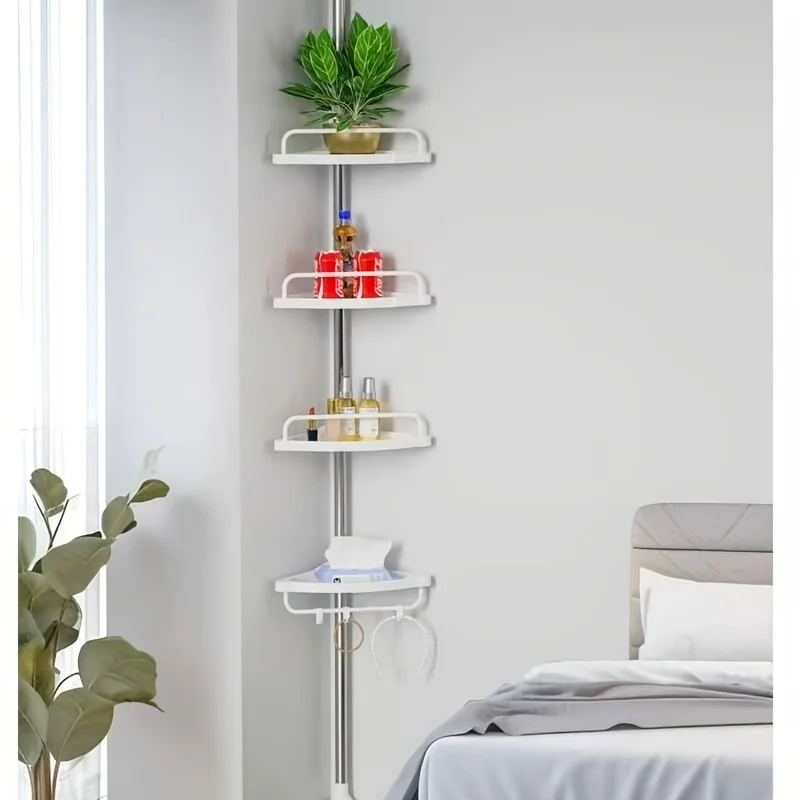 Étagère de douche d'angle à 4 niveaux, tige de tension en acier inoxydable antirouille, hauteur réglable 47,2-320 cm. - 5