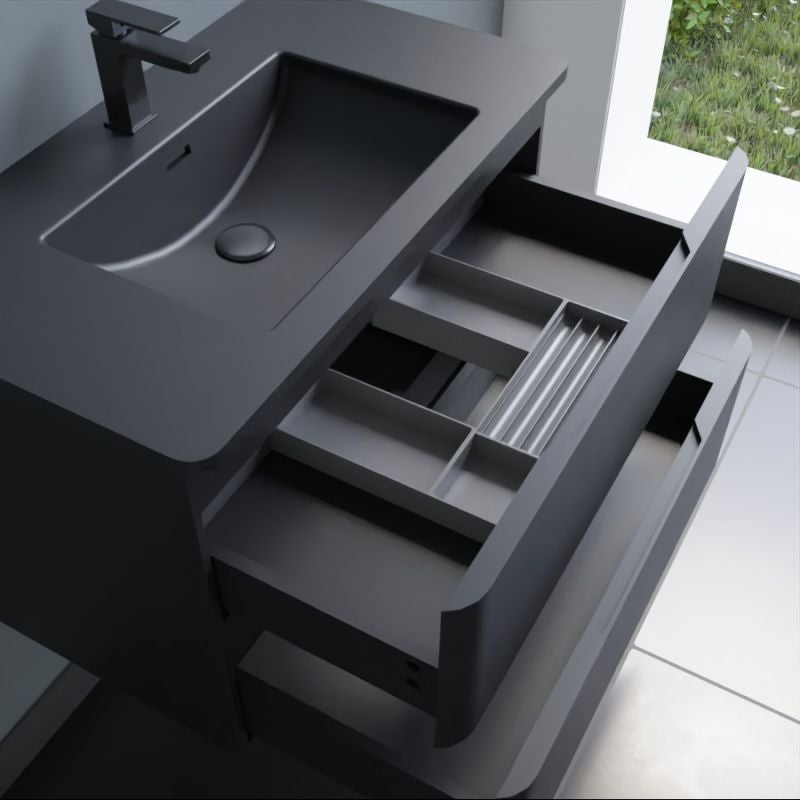 Meuble salle de bain suspendu PEARL 80 cm - Noir mat - 5