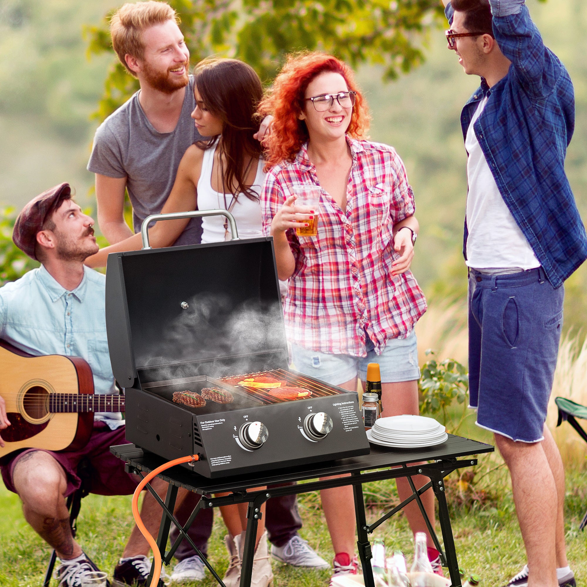 Outsunny Barbacoa De Mesa Gas Plegable 2 Quemadores 55X46,5X41cm Negro , Leroy Merlin