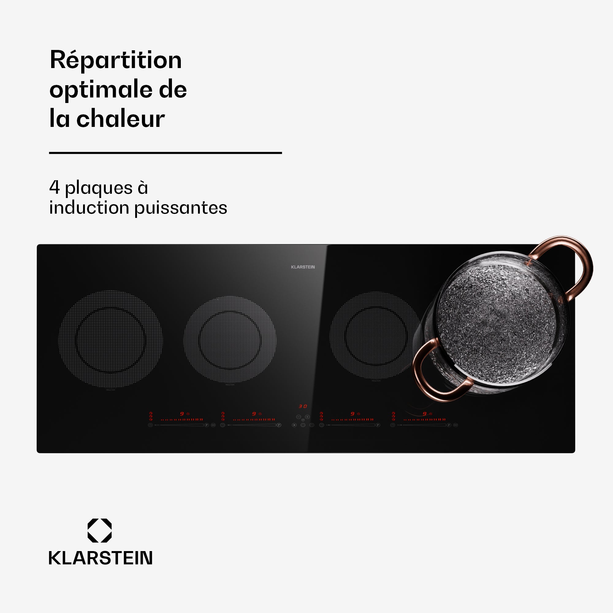 Plaque Induction 4 Feux 7000W – Céramique – Fonction ThermoBoost – Sécurité Enfant – Nettoayge Facile