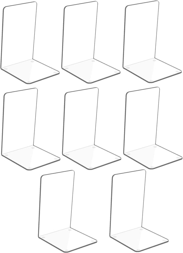 Set di 8 fermalibri in plastica acrilica, fermalibri antiscivolo in acrilico trasparente, organizer per mensole (18 cm x 12 cm, 4 paia)
