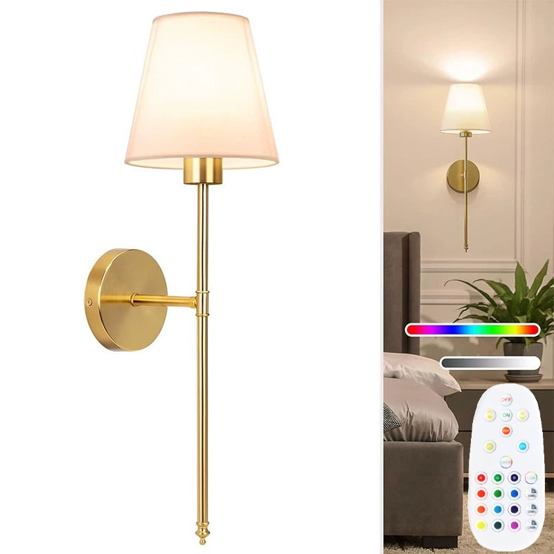 Bezprzewodowy, ładowalny kinkiet z pilotem, ściemnialny, 3 regulowane temperatury barwowe, tryby oświetlenia RVB, złoty