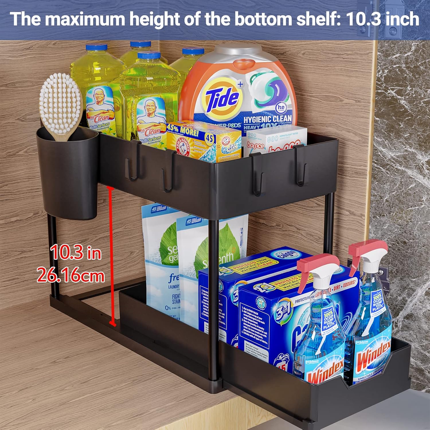 Étagères de cuisine sous évier à 2 niveaux, étagères multifonctionnelles, étagères de cuisine, étagères sous armoire-noir - 4