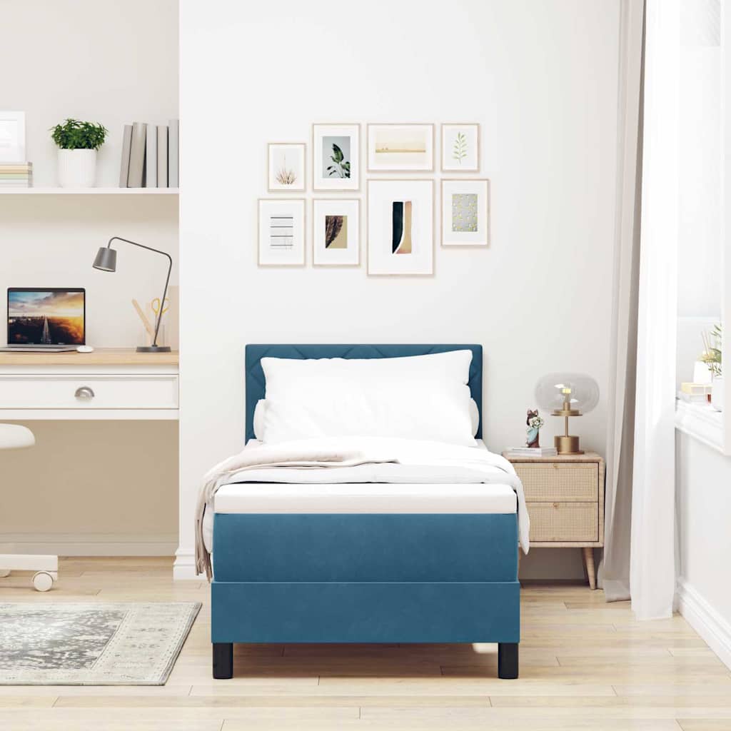 Cama tipo Box Spring Azul Oscuro 80 x 200 cm Terciopelo | Leroy Merlin