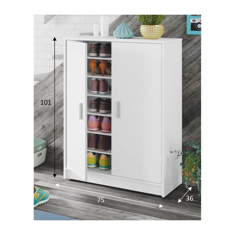 Meuble à chaussures pour Entrée en mélaminé Blanc Classique 30 paires maximum - 3
