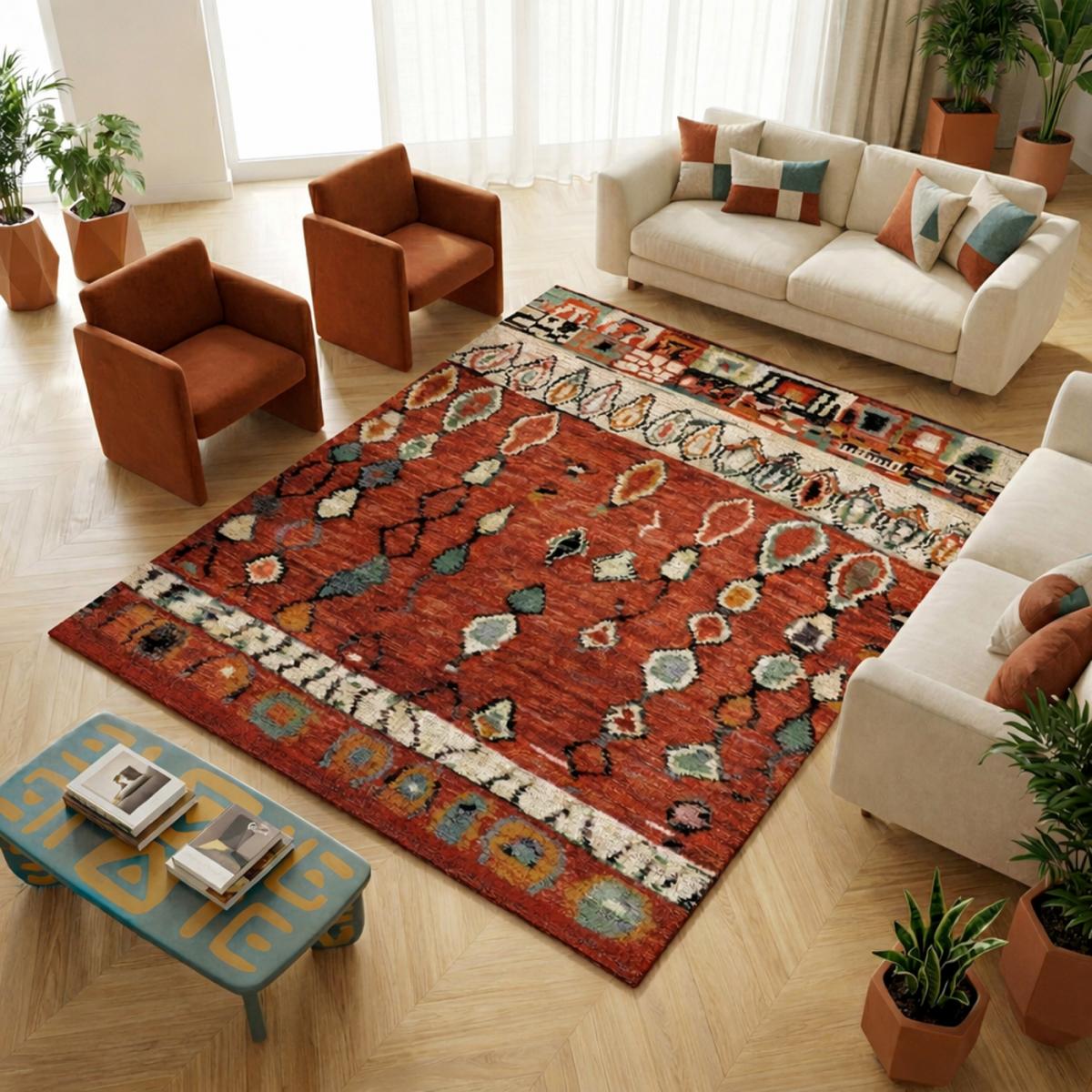 Tapis berbère 160x230 tissé motifs tribaux LYN8 MOROCO rouge - 2