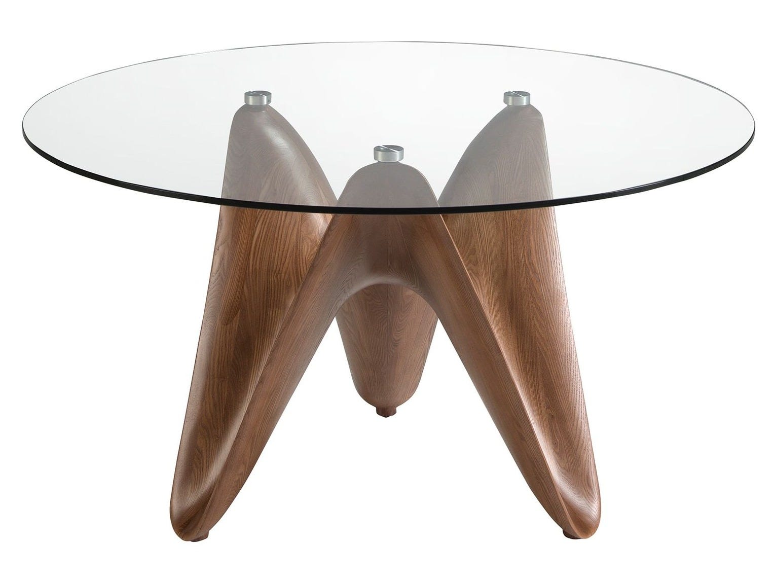 Table à manger ronde design Kantar - Noyer et verre transparent ...