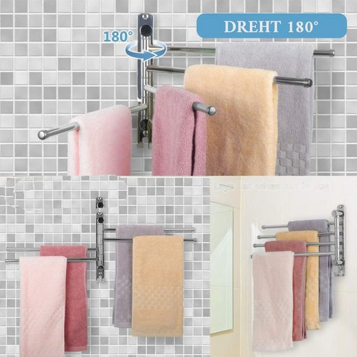 Wieszak na ręczniki ze stali nierdzewnej, obrotowy o 180° - 4 poziomy - Srebrny - 35 cm - 2