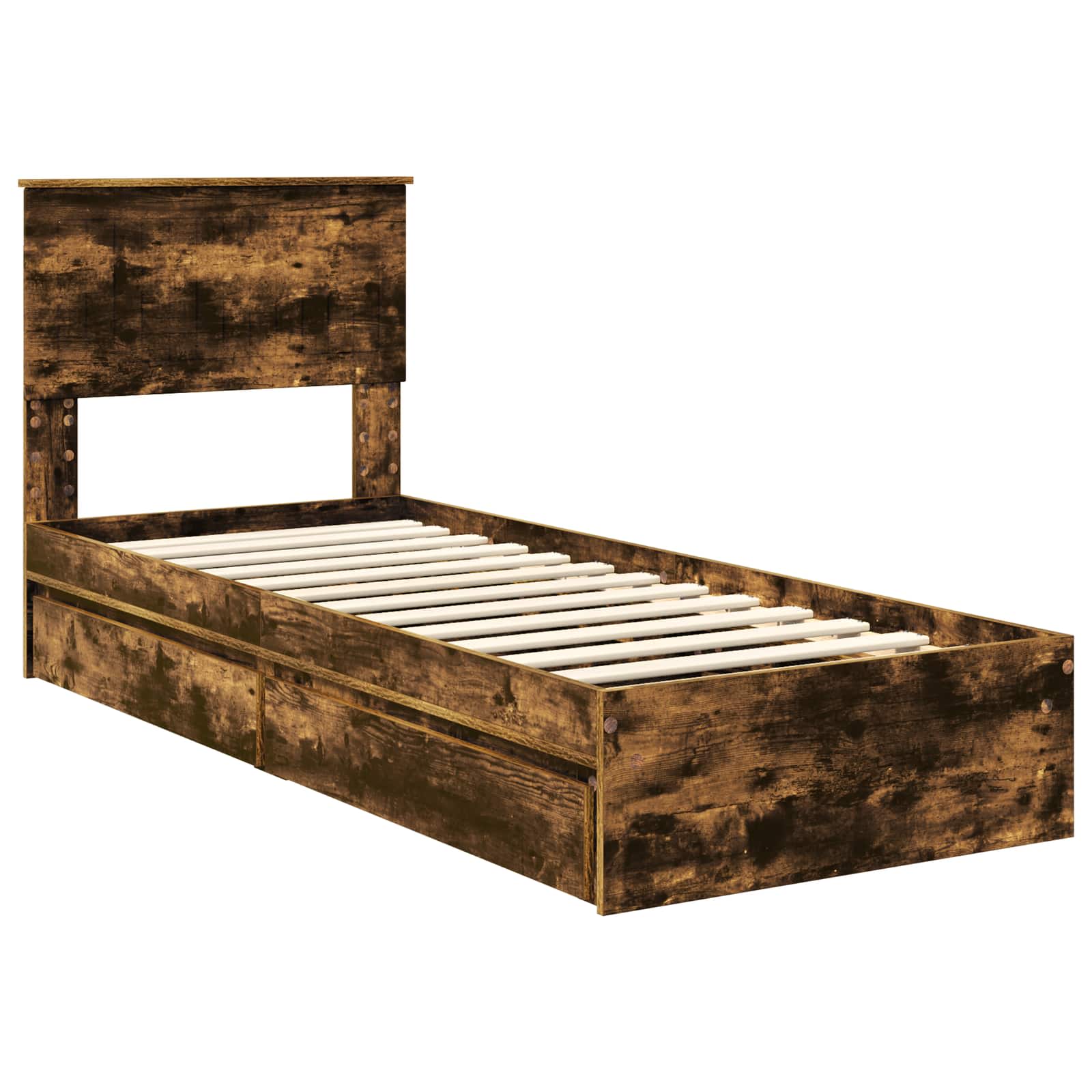Lit de rangement chêne fumé 75 x 190 cm en panneau de bois - 4