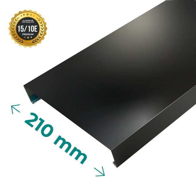 Couvertine aluminium 210 mm RAL 9005 Noir Foncé – 2 m – Épaisseur 1,5 mm PREMIUM – ALUHOME