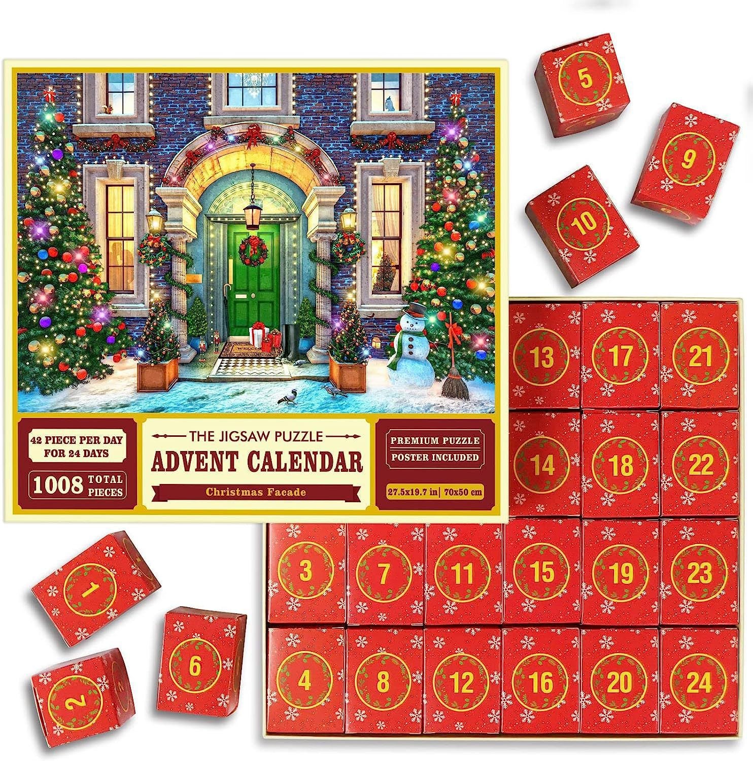 Puzzle kalendarz adwentowy z okienkami, odliczający dni do Świąt Bożego Narodzenia, prezent świąteczny