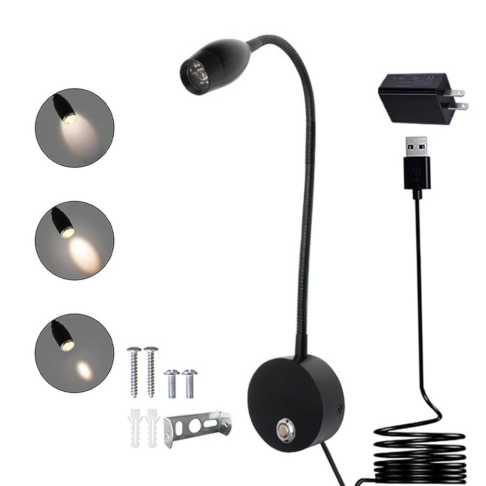 Lampka ścienna do czytania z regulacją odległości, lampka nocna LED z włącznikiem, giętka i obrotowa lampa na gęsiej szyi, aluminiowy uchwyt ścienny,