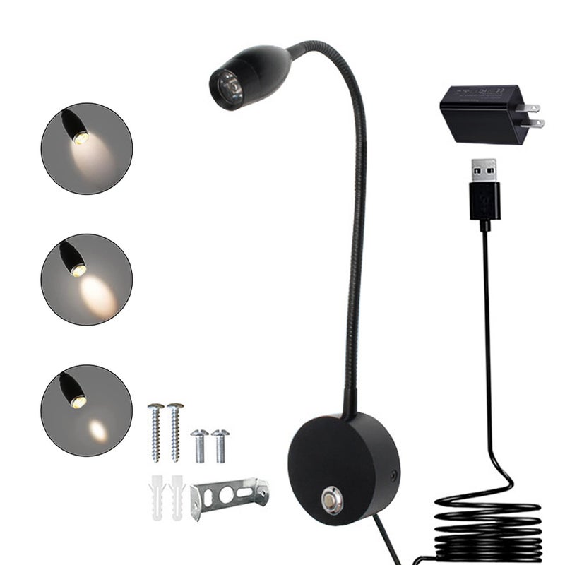 Lampka ścienna do czytania z regulacją odległości, lampka nocna LED z włącznikiem, giętka i obrotowa lampa na gęsiej szyi, aluminiowy uchwyt ścienny,