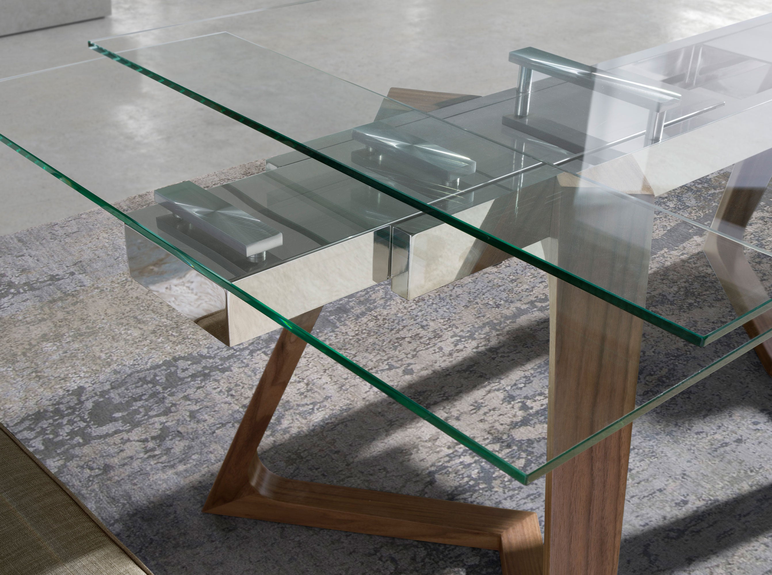 Table à manger à rallonge rectangulaire verre trempé et noyer 160 x 90 x 75 cm - 5