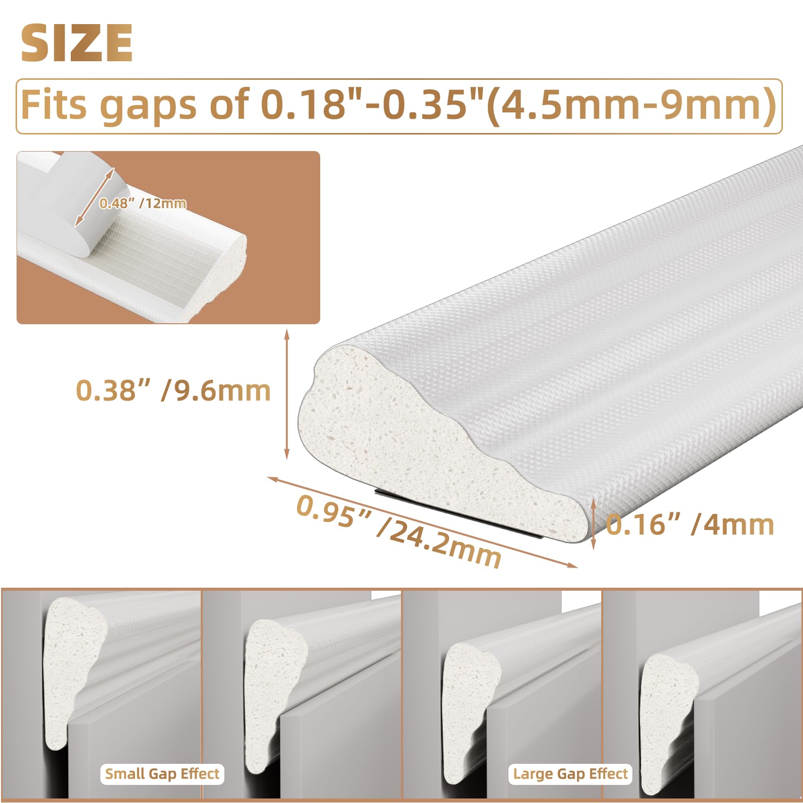 Burlete de espuma de 3 m para puerta, cortavientos para ventana corredera, tira anticolisión autoadhesiva, marco insonorizado, color blanco - 5