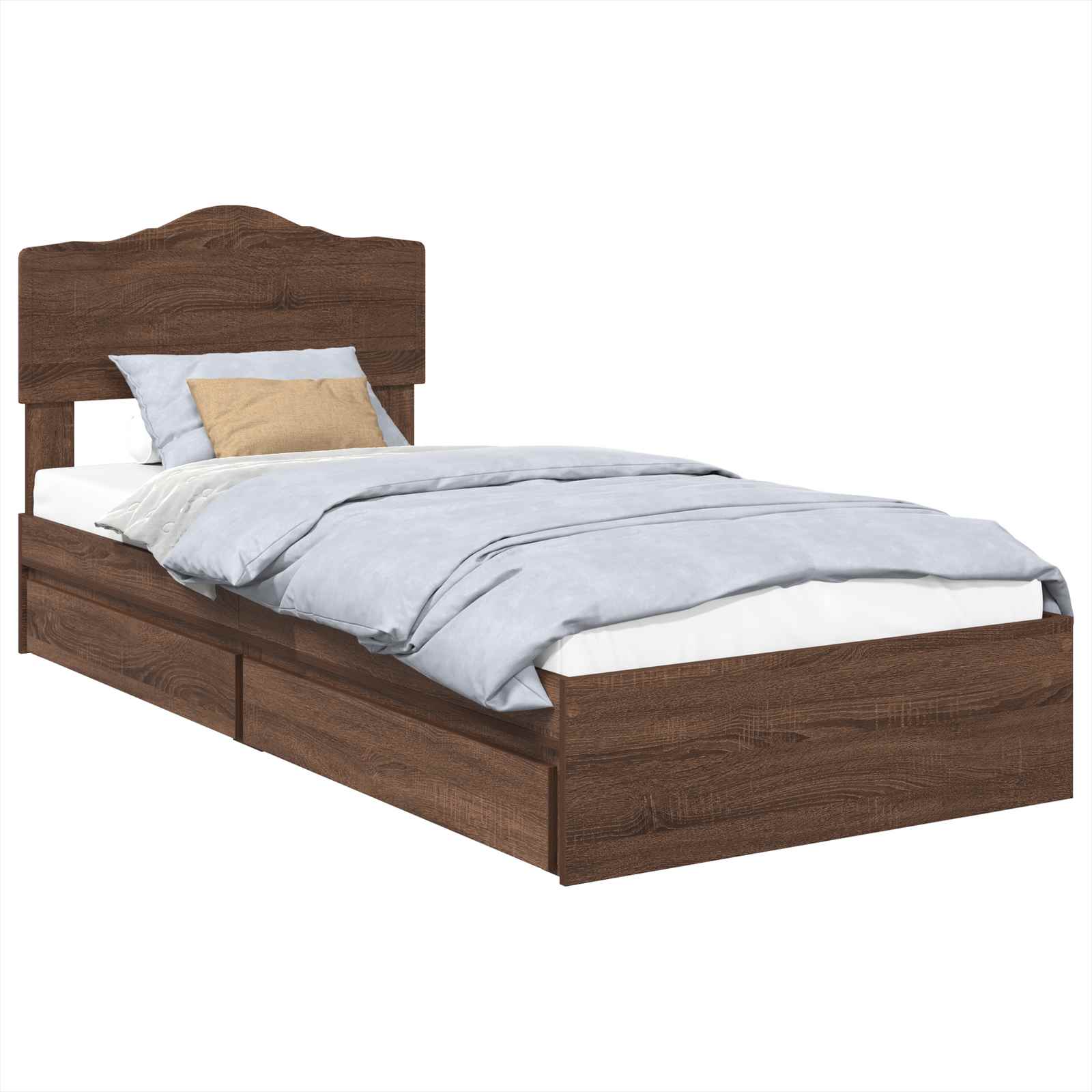 Lit avec rangement, panneau de bois, chêne brun, pour la chambre, 70 × 190 cm - 2