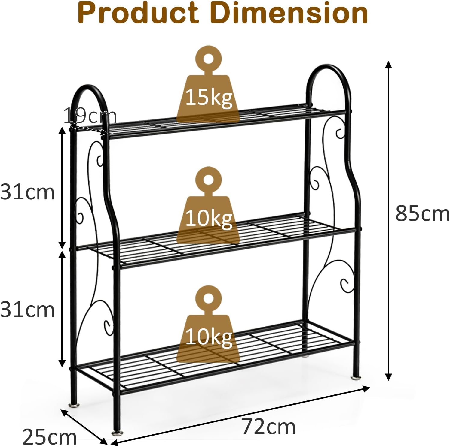 3 Niveaux Support pour Plantes en Métal, Étagère en Fer Imperméable pour Utilisation Intérieure et Extérieure, Noir - 2