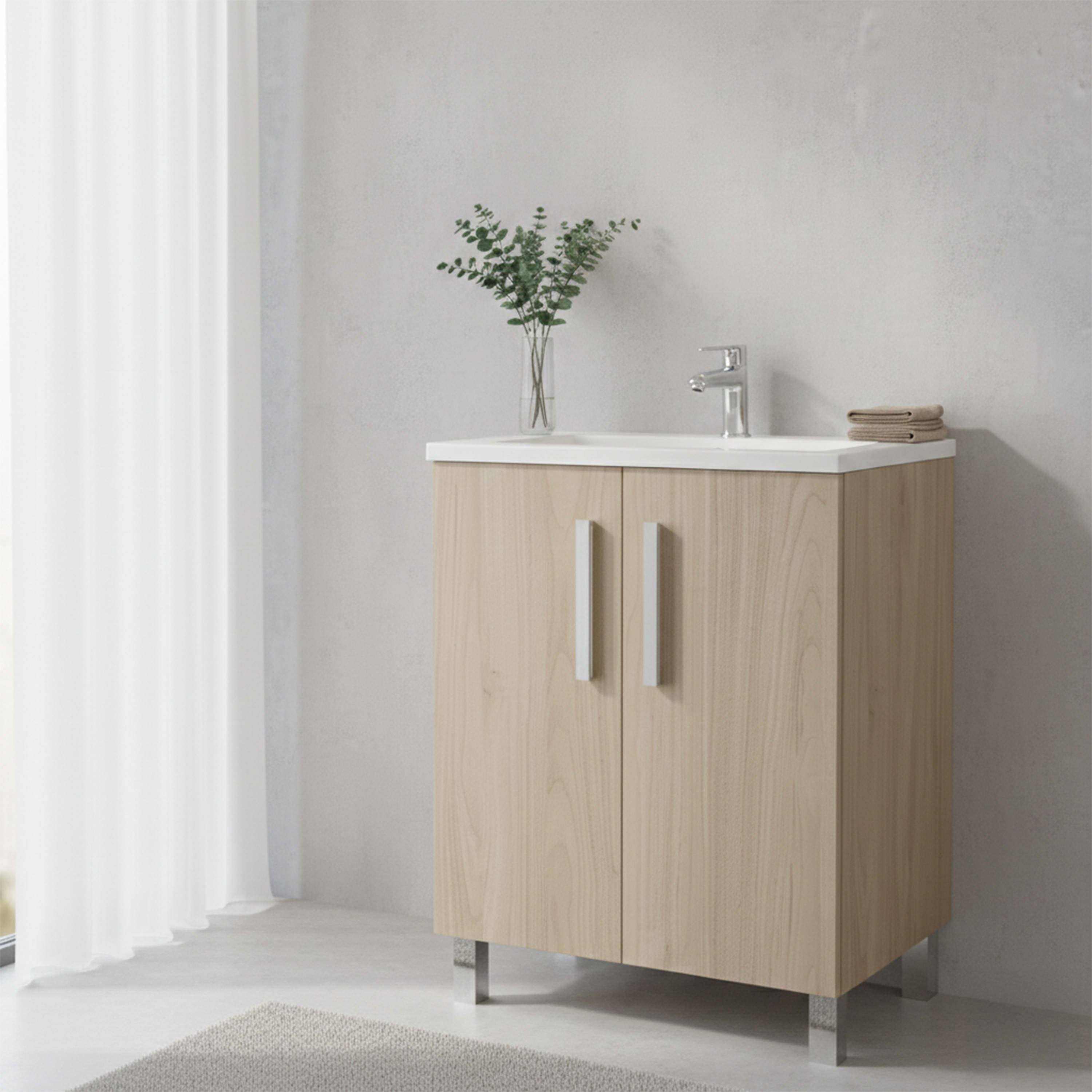 Szafka łazienkowa TEMPO 60x45 cm, umywalkka ceramiczna i bateria