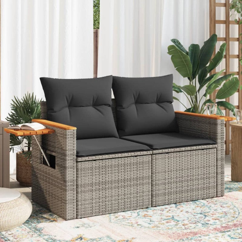 Sofa ogrodowa z poduszkami, 2-osobowa, szara, polirattan vidaXL