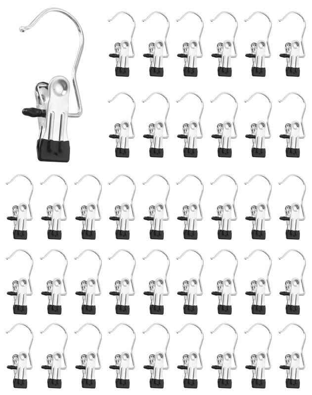 40 szt. Klipsów do wieszaków ze stali nierdzewnej INOX, przenośne haczyki na pranie do spodni, butów, ręczników, skarpet