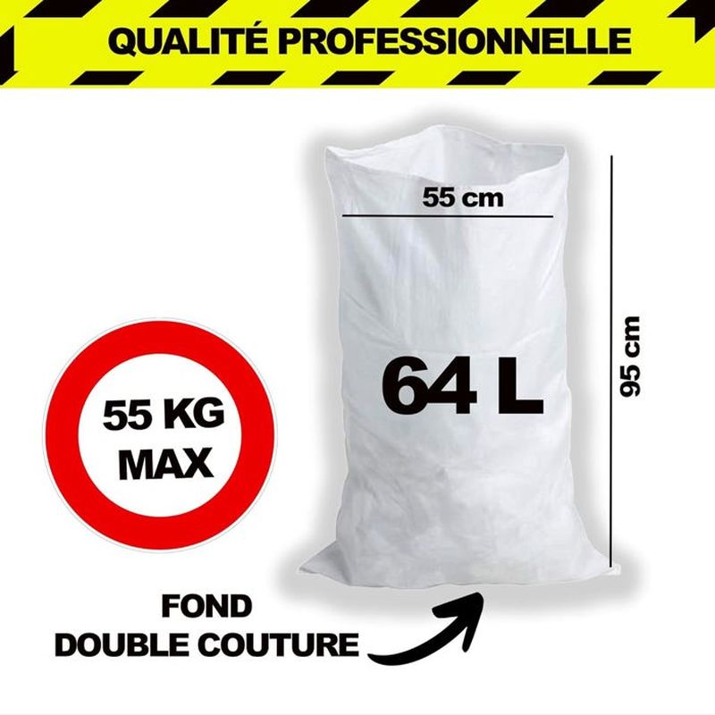 Sacs à Gravats - Sac Gravat - Sac De Sable - 20Pcs,55 x 95cm,64L - pour Sable, Terre, Gravier, Jardinage, Déchets de constructions - 2